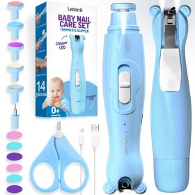 Blue Baby Nail Trimmer Electric Rechargeable Baby Nail Clippers Electric w Led Light for Newborn Infant Toddler Kids Baby Manicure Fingernail Car